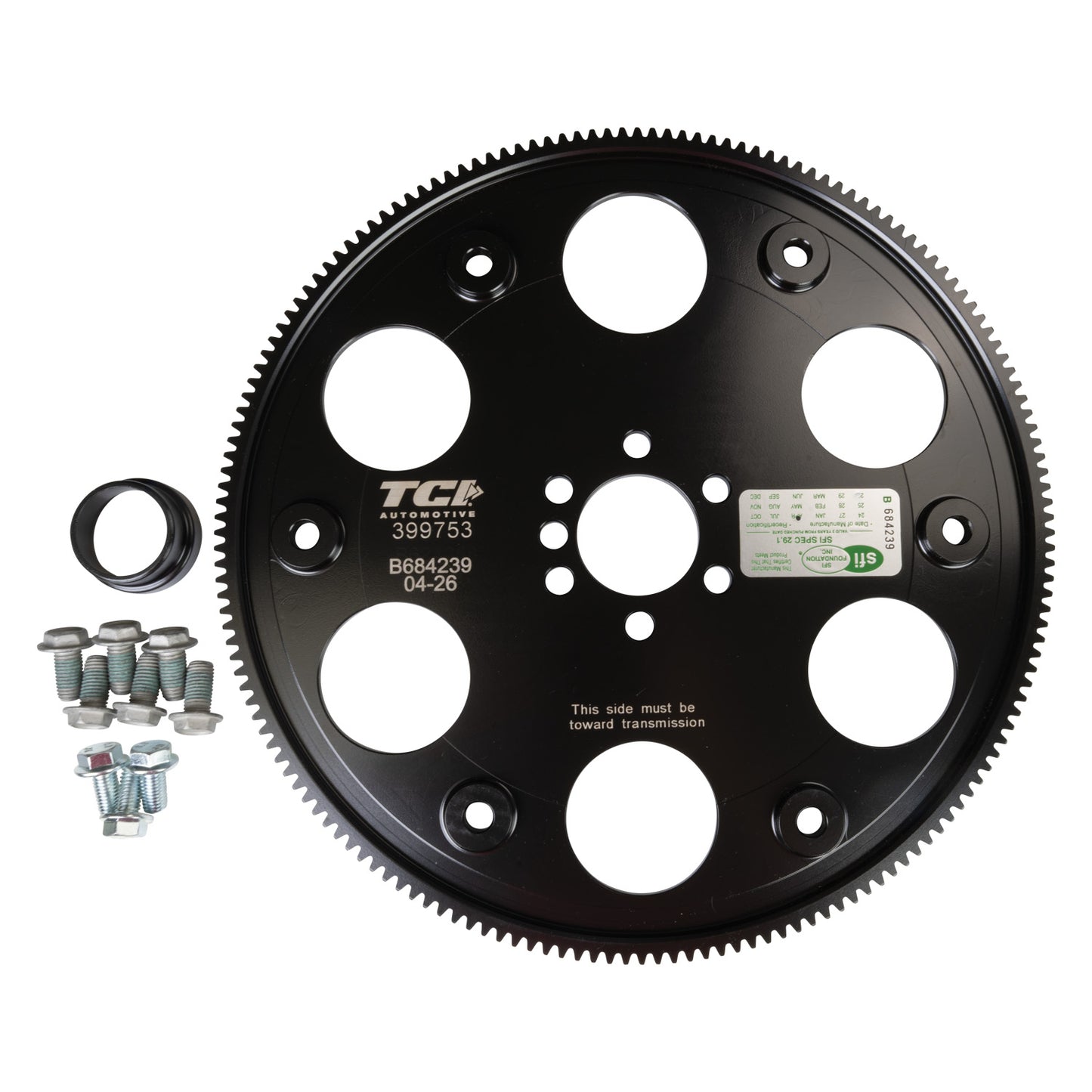 TCI GM Chevy LS Engine 6-bolt Crankshaft SFI Flexplate with 10.75" and 11.062" Converter Patterns and Converter Pilot Extension