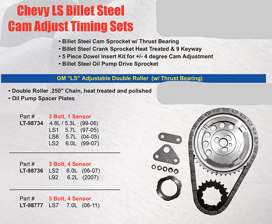LS Billet Steel Cam Adjusting Timing Sets Double Rollers