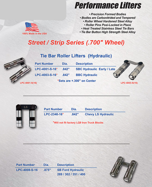 Street / Strip Series Tie bar Hydraulic Roller Lifters