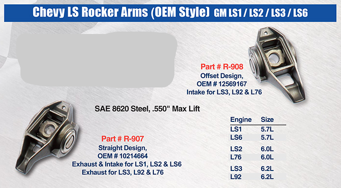 Chevy LS Rocker Arms Singles Straight Design
