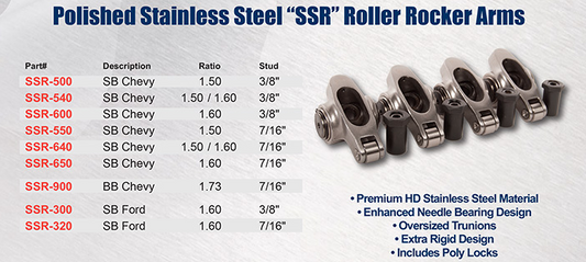 SBC, BBC, SBF Polished Stainless Steel / SSR Rocker Arms