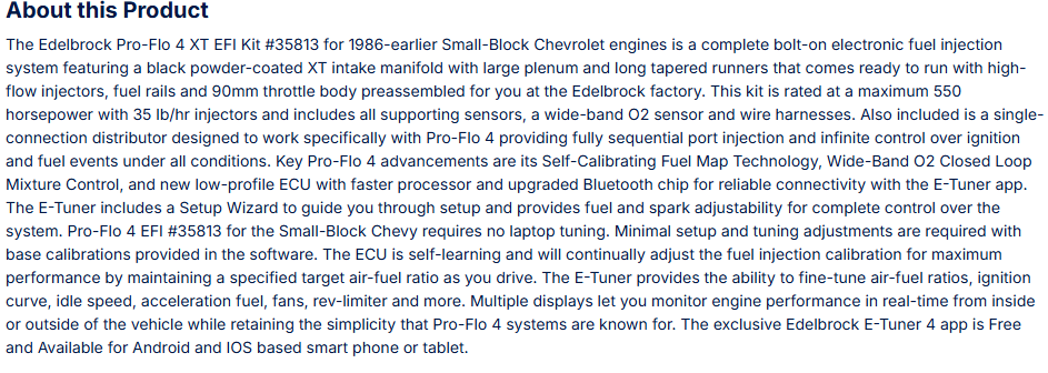 Edelbrock Pro-Flo 4 EFI XT-Style For 1986 & Earlier Chevy Small-Block