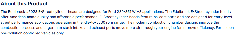 Small-Block Ford E-Street Cylinder Heads 1.90"