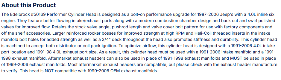 Performer Jeep 4.0L Cylinder Head