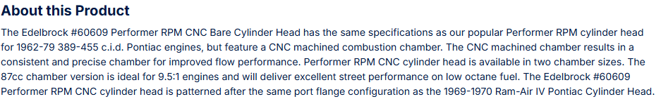 RPM Pontiac CNC Chamber 87cc Bare