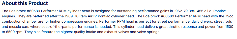 RPM Pontiac Cylinder Head 72cc Bare