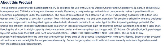 Edelbrock Stg 1 Supercharger 15-18 Chrysler/Dodge 6.4L LX & LC W/ Tune