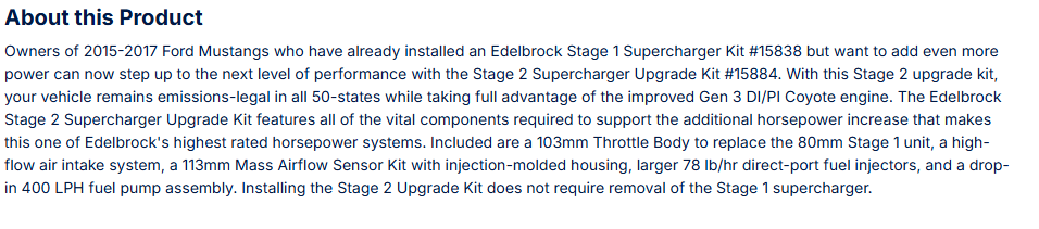 Edelbrock Stg 2 Supercharger Upgrade 15-17 Ford Mustang 5.0L 4V W/ Tune