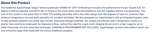 Edelbrock Stg 1 Supercharger For 11-14 Mustang GT 5.0L 4V Coyote W/O Tune