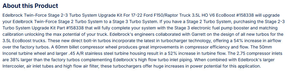 Edelbrock Twin-Force Stg 2-3 Upgrade Kit 17-22 Ford F150/Raptor 3.5L HO EcoBoost