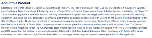 Edelbrock Twin-Force Stg 2-3 Upgrade Kit 17-22 Ford F150/Raptor 3.5L HO EcoBoost