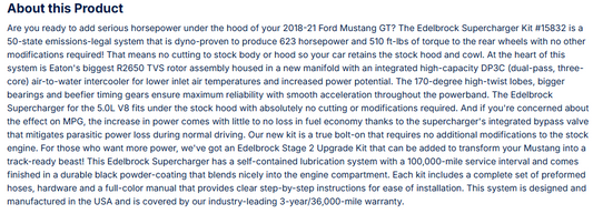 Edelbrock Stage 1 Supercharger Kit For 2018-21 Ford Mustang 5.0L W/ Tune