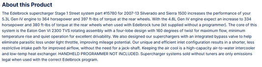 Edelbrock Stage 1 Supercharger 07-13 Silverado/Sierra 4.8L, 5.3L W/O Tune