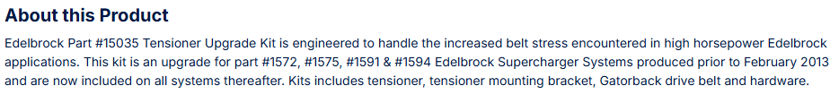Edelbrock Upgrade Belt Tensioner Kit For Part #1572, #1575, #1591, #1594
