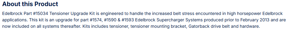 Edelbrock Upgrade Belt Tensioner Kit For Part #1574, #1590, #1593