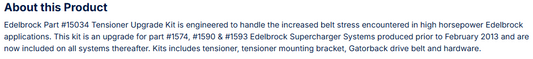 Edelbrock Upgrade Belt Tensioner Kit For Part #1574, #1590, #1593