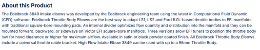 Edelbrock Throttle Body Intake Elbow High Flow, 90mm Opening, Satin Finish