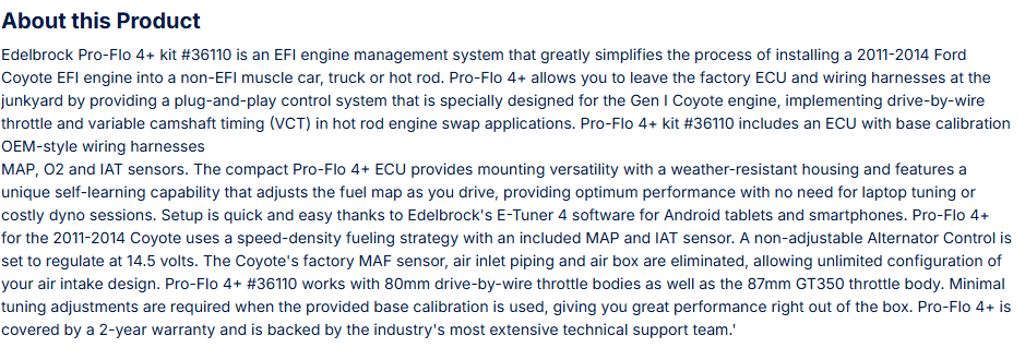 Edelbrock Pro-Flo 4+ EFI Engine Management System for 2011-14 Ford Coyote