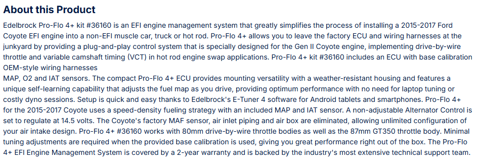 Edelbrock Pro-Flo 4+ EFI Engine Management System for 2015-17 Ford Coyote