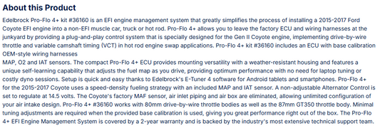 Edelbrock Pro-Flo 4+ EFI Engine Management System for 2015-17 Ford Coyote