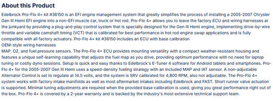 Edelbrock Pro-Flo 4+ EFI Engine Management System 05-07 Mopar Gen III HEMI