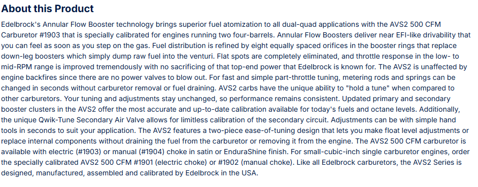 Edelbrock AVS2 Carburetor 500 CFM With Electric Choke, Satin Finish (Non-EGR)
