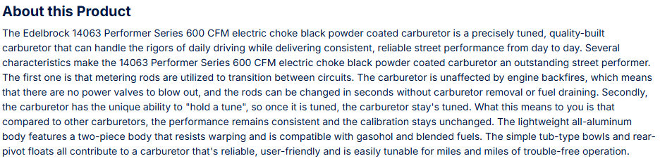 Edelbrock Performer Carb 600 CFM w/Electric Choke, Black Powder Coated (Non-EGR)