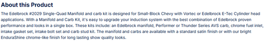 Edelbrock Single-Quad Manifold and carb Kit Small-Block Chevy with Vortec Heads