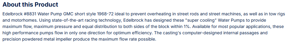 Edelbrock Water Pump AMC Short Style 1968-72
