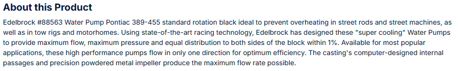 Edelbrock Water Pump for Pontiac, Standard Rotation in Black Finish