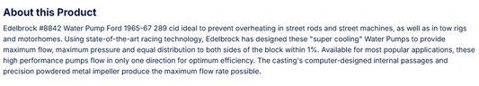 Edelbrock Water Pump Ford 1965-67 289 cid