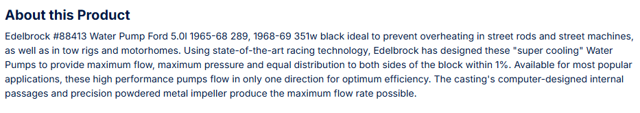 Edelbrock Water Pump for Small-Block Ford in Black Finish