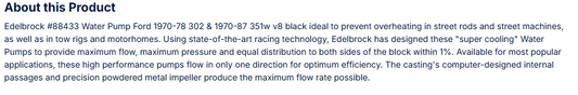 Edelbrock Water Pump for Small-Block Ford 351W in Black Finish