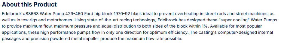 Edelbrock Water Pump for Ford 429/460 in Black Finish