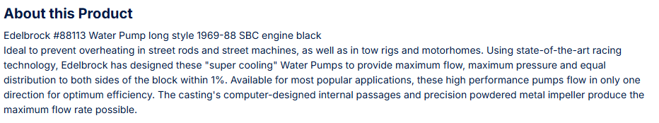 Edelbrock Water Pump for Small-Block Chevy in Black Finish (Long)