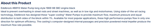 Edelbrock Water Pump for Small-Block Chevy in Black Finish (Long)