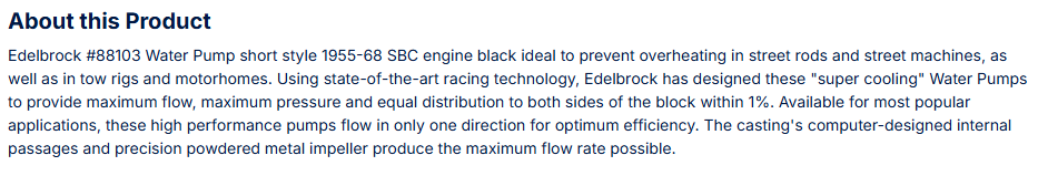 Edelbrock Water Pump for Small-Block Chevy in Black Finish (Short)