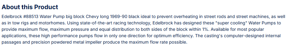 Edelbrock Water Pump Big-Block Chevy Standard/Long in Black Finish