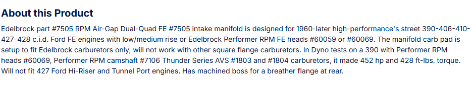Edelbrock RPM Air-Gap Dual-Quad Ford FE 390 Intake Manifold