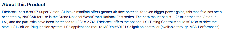 Edelbrock Super Victor Intake Manifold for Gen III LS1/LS2