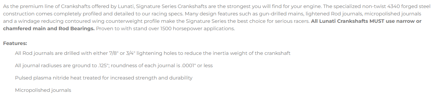 Lunati Signature Series Crankshaft - Chevrolet Big Block 4.375" Stroke (2-Piece Rear Main)