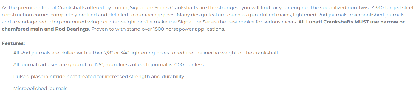 Lunati Signature Series Crankshaft - Chevrolet Small Block 4.000" Stroke