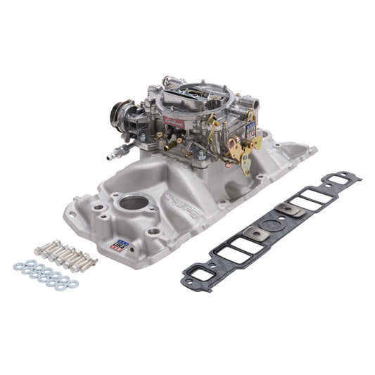 Edelbrock Single-Quad Manifold and carb Kit for 1957-86 Small-Block Chevy