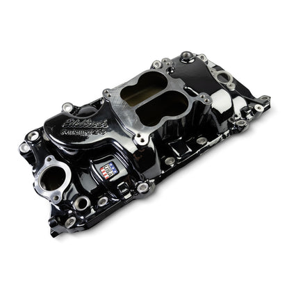 Edelbrock Performer 2-O Manifold for 1965-90 B/B Chevy Oval Port Heads, Black Plasma