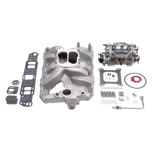 Edelbrock Single-Quad Manifold and carb Kit for 1965-79 Pontiac 389-455