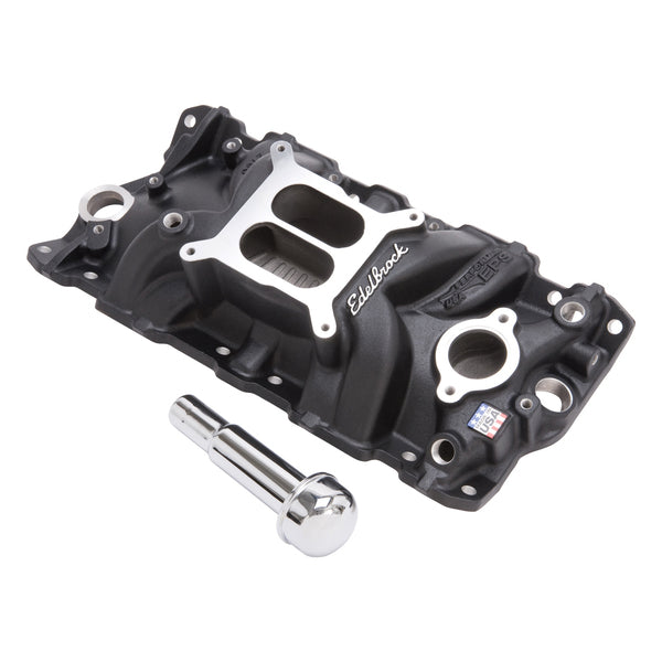 Edelbrock Performer EPS Manifold w/Oil Fill Tube for Small-Block Chevy, Black Finish