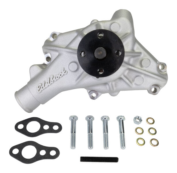 Edelbrock Long Water Pump #88810 For Small-Block Chevy, Reverse Rotation, Satin Finish