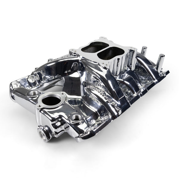 Edelbrock Performer RPM Pontiac 326-455 Intake Manifold, Chrome Plasma Finish