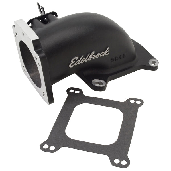 Edelbrock Throttle Body Intake Elbow Low Profile, 90mm Opening, Black Powder Coated