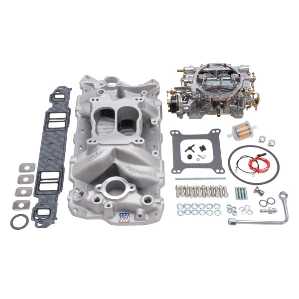 Edelbrock Single-Quad Manifold and carb Kit for 1957-86 Small-Block Chevy
